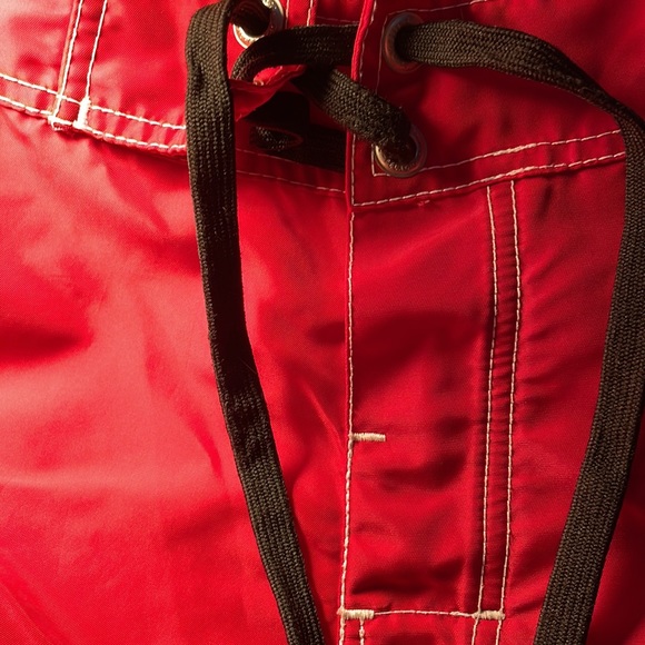 Pelagic Red with Navy & White Men’s Swim Trunks with Velcro and Drawstring Waist - Picture 5 of 11